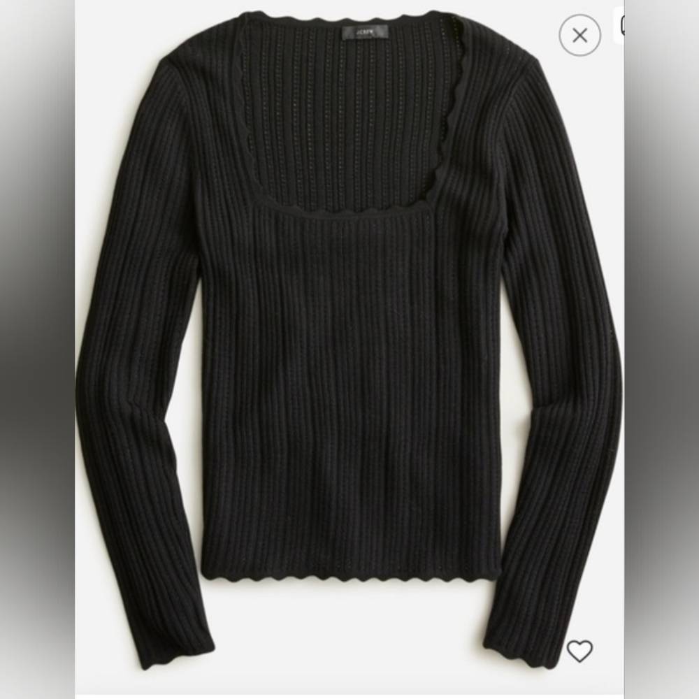 🌟40% OFF SALE J. Crew Scalloped Squareneck Pointelle Sweater, Medium, Black